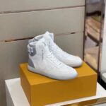 Louis Vuitton LV Unisex Rivoli Sneaker Boot Silver White Calf Leather Monogram Canvas - Bild 4
