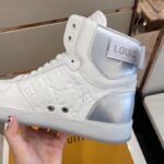 Louis Vuitton LV Unisex Rivoli Sneaker Boot Silver White Calf Leather Monogram Canvas - Bild 8