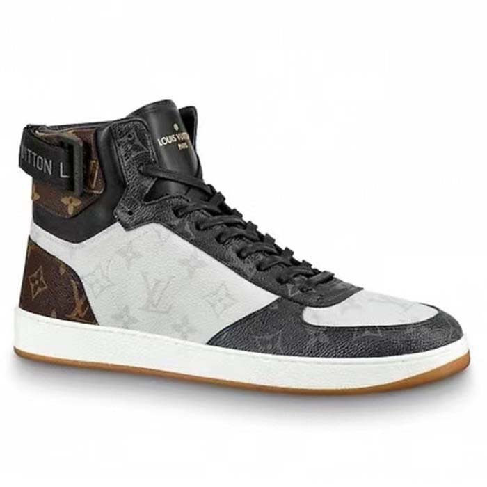Louis Vuitton LV Unisex Rivoli Sneaker Boot Black Brown Calf Leather Monogram Canvas