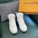 Louis Vuitton LV Unisex Rivoli Sneaker Boot Silver White Calf Leather Monogram Canvas - Bild 3