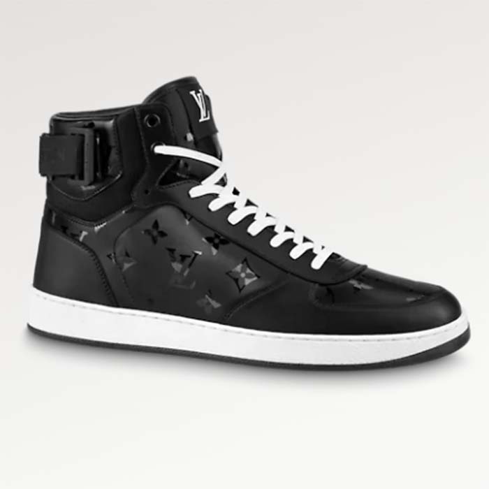 Louis Vuitton LV Unisex Rivoli Sneaker Boot Black Calf Leather Monogram Metallic Canvas