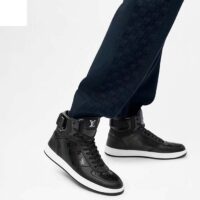 Louis Vuitton LV Unisex Rivoli Sneaker Boot Black Calf Leather Monogram Metallic Canvas (10)