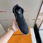 Louis Vuitton LV Unisex Rivoli Sneaker Boot Black Calf Leather Monogram Metallic Canvas - Image 7