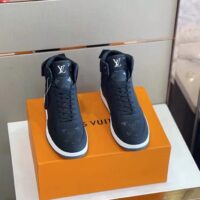 Louis Vuitton LV Unisex Rivoli Sneaker Boot Black Calf Leather Monogram Metallic Canvas (10)
