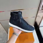 Louis Vuitton LV Unisex Rivoli Sneaker Boot Black Calf Leather Monogram Metallic Canvas - Image 6