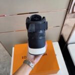 Louis Vuitton LV Unisex Rivoli Sneaker Boot Black Calf Leather Monogram Metallic Canvas - Image 9