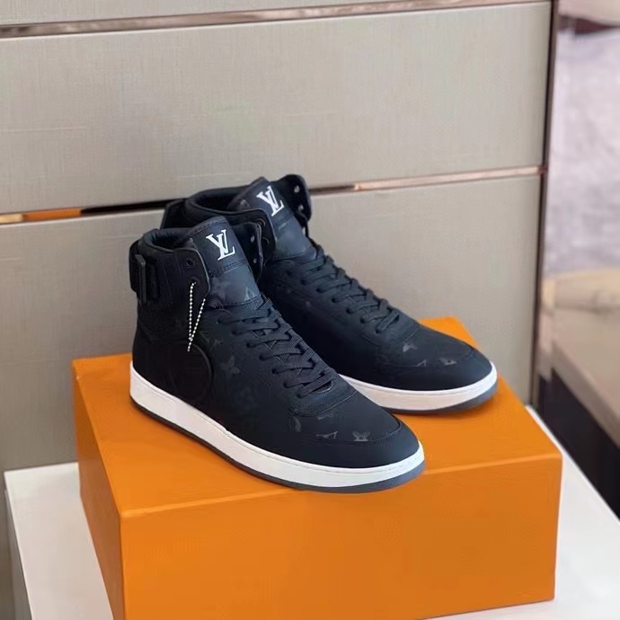 Louis Vuitton LV Unisex Rivoli Sneaker Boot in Iridescent Monogram Textile  and Calf Leather-Black - LULUX