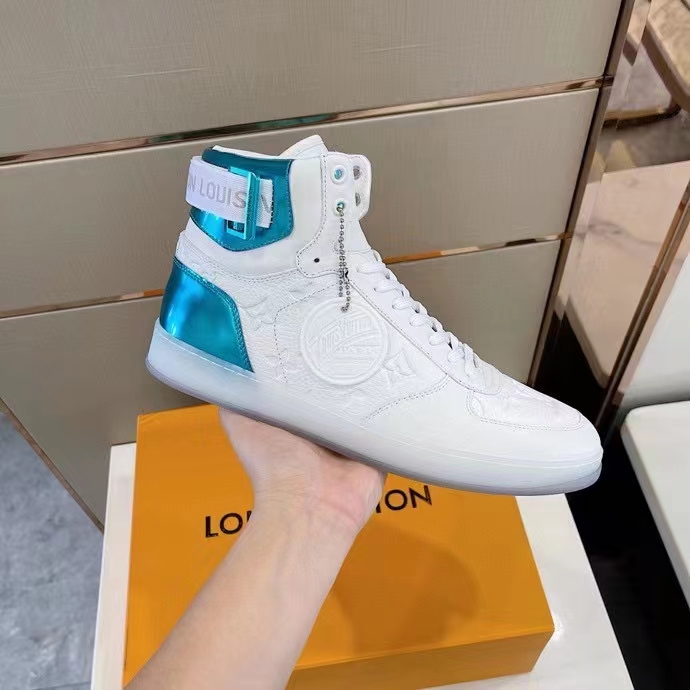 Louis Vuitton LV Unisex Rivoli Sneaker Boot Blue White Calf