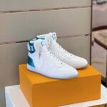 Louis Vuitton LV Unisex Rivoli Sneaker Boot Blue White Calf Leather Monogram Canvas - Bild 3