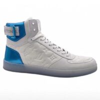 Louis Vuitton LV Unisex Rivoli Sneaker Boot Blue White Calf Leather Monogram Canvas (2)