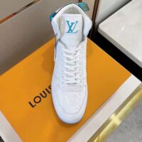Louis Vuitton LV Unisex Rivoli Sneaker Boot Blue White Calf Leather Monogram Canvas (2)