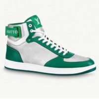 Louis Vuitton LV Unisex Rivoli Sneaker Boot Green Calf Leather Monogram Metallic Canvas (1)