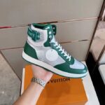Louis Vuitton LV Unisex Rivoli Sneaker Boot Green Calf Leather Monogram Metallic Canvas - Image 9