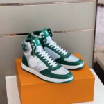 Louis Vuitton LV Unisex Rivoli Sneaker Boot Green Calf Leather Monogram Metallic Canvas - Image 3