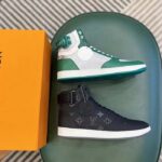 Louis Vuitton LV Unisex Rivoli Sneaker Boot Green Calf Leather Monogram Metallic Canvas - Image 6