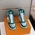Louis Vuitton LV Unisex Rivoli Sneaker Boot Green Calf Leather Monogram Metallic Canvas - Image 4