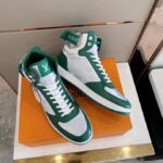 Louis Vuitton LV Unisex Rivoli Sneaker Boot Green Calf Leather Monogram Metallic Canvas - Image 5