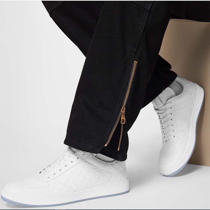Louis Vuitton LV Unisex Rivoli Sneaker White Mini Monogram Embossed Calf Leather Rubber (1)