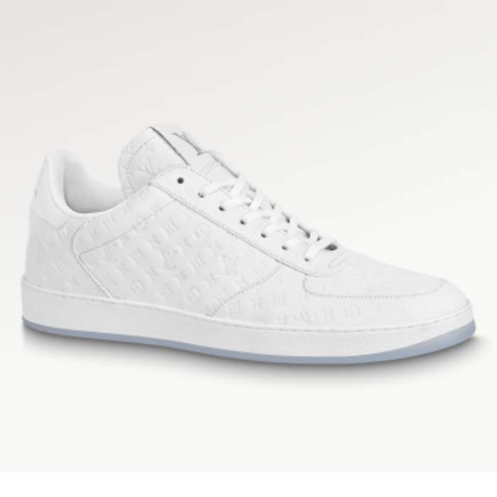 Louis Vuitton LV Unisex Rivoli Sneaker White Mini Monogram Embossed Calf Leather Rubber (11)