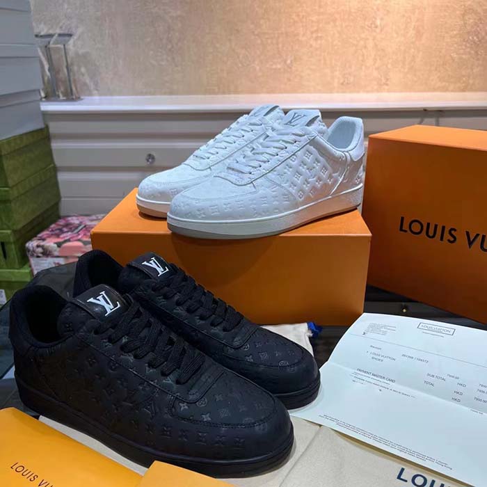 Louis Vuitton LV Unisex Rivoli Sneaker White Mini Monogram Embossed Calf Leather Rubber (13)