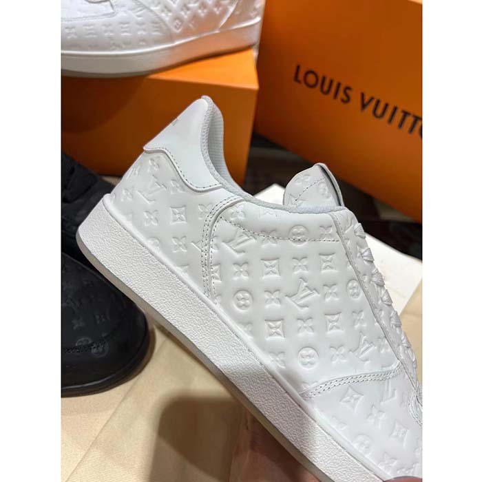 Louis Vuitton LV Unisex Rivoli Sneaker White Mini Monogram Embossed Calf Leather Rubber (14)