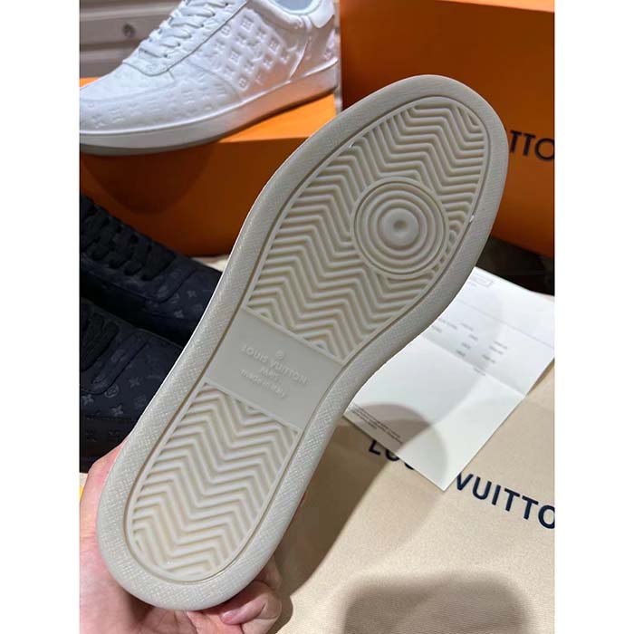 Louis Vuitton LV Unisex Rivoli Sneaker White Mini Monogram Embossed Calf Leather Rubber (15)