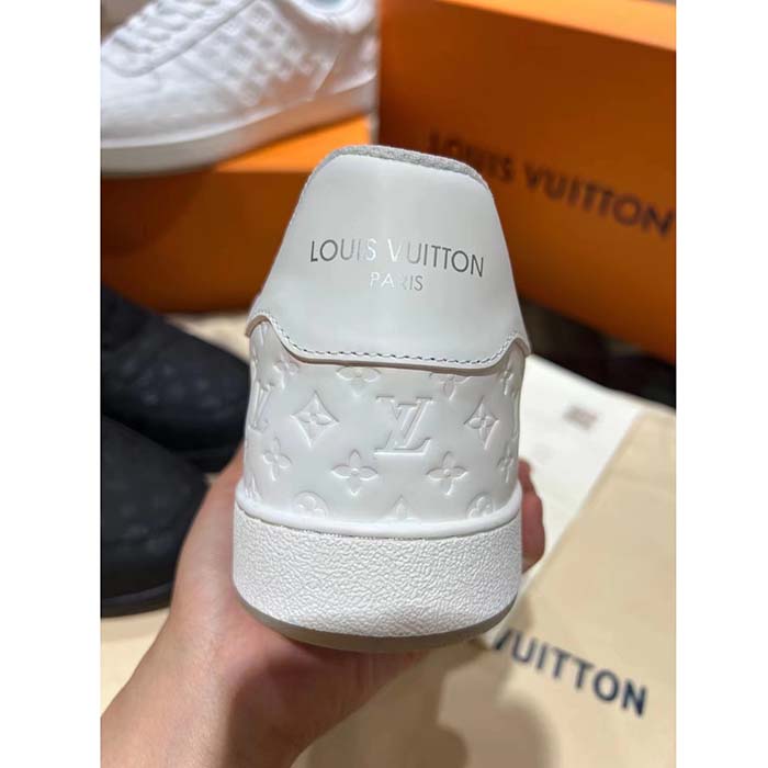 Louis Vuitton LV Unisex Rivoli Sneaker White Mini Monogram Embossed Calf Leather Rubber (17)