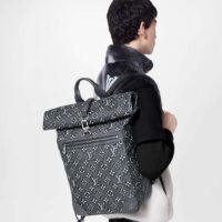 Louis Vuitton LV Unisex Roll Top Backpack Black Charcoal Cowhide Leather (9)