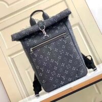 Louis Vuitton LV Unisex Roll Top Backpack Black Charcoal Cowhide Leather (9)