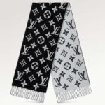 Louis Vuitton LV Unisex Simply LV Scarf Black Fringed Finish Contrasting Monogram Motif