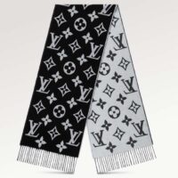 Louis Vuitton LV Unisex Simply LV Scarf Black Fringed Finish Contrasting Monogram Motif (3)