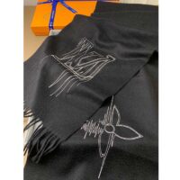 Louis Vuitton LV Unisex Stitch Scarf Black Monogram Flowers Wool Cashmere Jacquard (6)