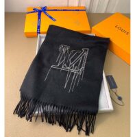 Louis Vuitton LV Unisex Stitch Scarf Black Monogram Flowers Wool Cashmere Jacquard (6)