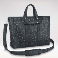 Louis Vuitton LV Unisex Tote Journey Carryall Bag Black Charcoal Cowhide Leather (3)