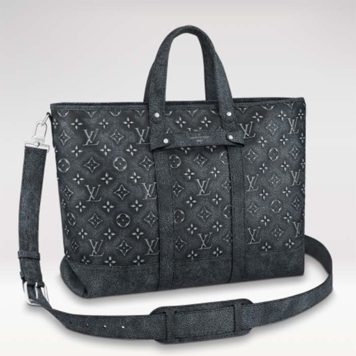 Louis Vuitton LV Unisex Tote Journey Carryall Bag Black Charcoal Cowhide Leather