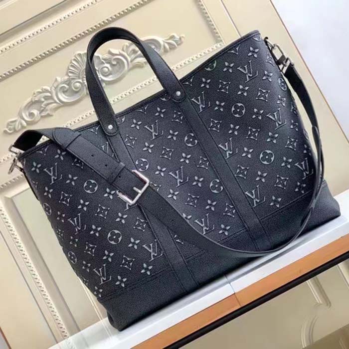 Louis Vuitton LV Unisex Tote Journey Carryall Bag Black Charcoal Cowhide Leather (4)