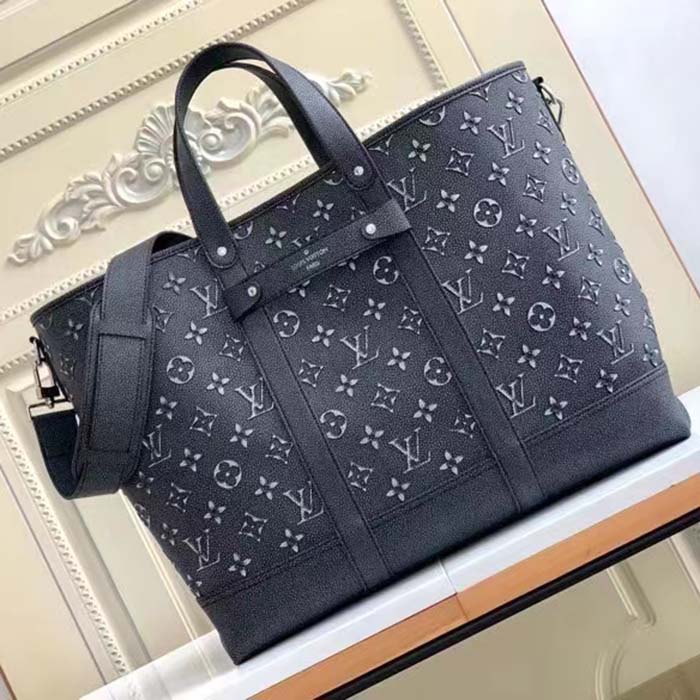 Louis Vuitton LV Unisex Tote Journey Carryall Bag Black Charcoal Cowhide Leather (5)