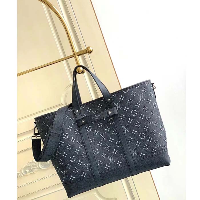 Louis Vuitton LV Unisex Tote Journey Carryall Bag Black Charcoal Cowhide Leather (6)