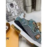 Louis Vuitton LV Unisex Trainer Sneaker Khaki Green Strass Rubber Monogram Flowers – Image 10