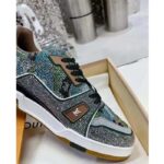 Louis Vuitton LV Unisex Trainer Sneaker Khaki Green Strass Rubber Monogram Flowers – Image 7