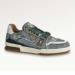Baskets unisexes Louis Vuitton LV Trainer en caoutchouc vert kaki avec strass et fleurs monogrammées