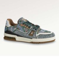 Louis Vuitton LV Unisex Trainer Sneaker Khaki Green Strass Rubber Monogram Flowers