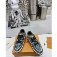 Louis Vuitton LV Unisex Trainer Sneaker Khaki Green Strass Rubber Monogram Flowers (3)