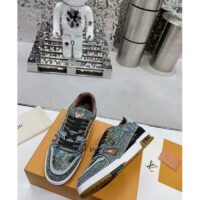 Louis Vuitton LV Unisex Trainer Sneaker Khaki Green Strass Rubber Monogram Flowers (3)