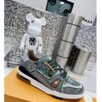 Louis Vuitton LV Unisex Trainer Sneaker Khaki Green Strass Rubber Monogram Flowers (3)