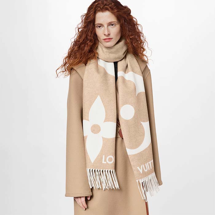 Louis Vuitton Beige Logomania Shine Fringed Scarf Louis Vuitton