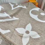 Louis Vuitton LV Unisex Ultimate Shine Scarf Beige Allover Monogram Pattern Fringe Finish – Image 4