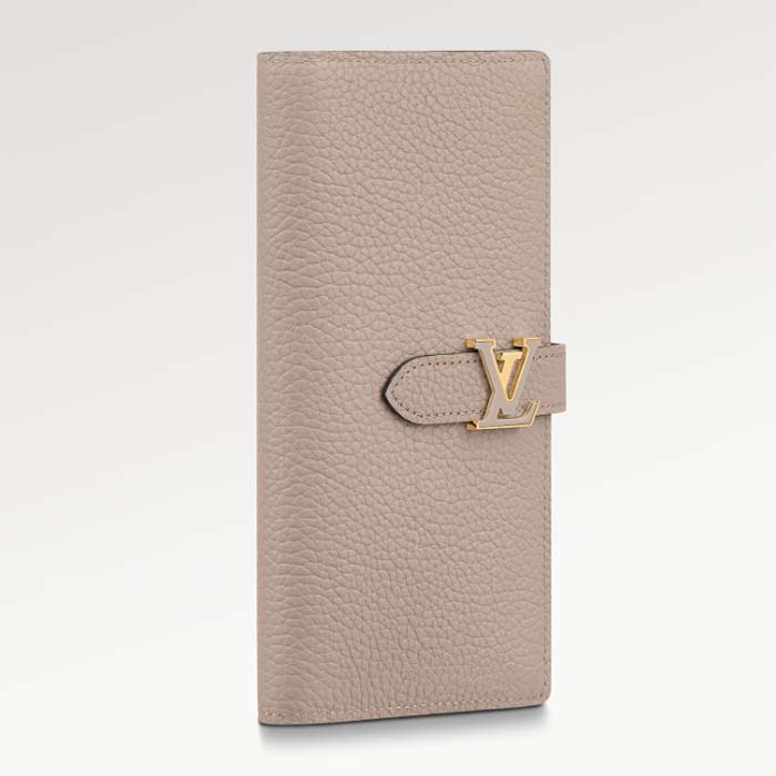 Louis Vuitton LV Unisex Vertical Wallet Galet Beige Aquamarine Blue Taurillon Cowhide Leather