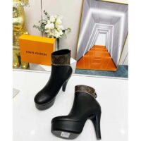 Louis Vuitton LV Women Afterglow Platform Ankle Boot Black Calf Patent Monogram Canvas (3)