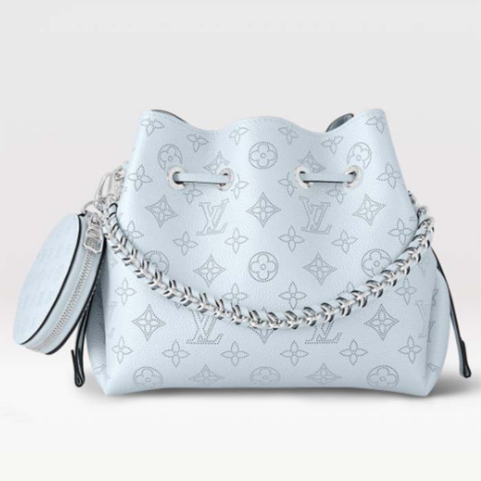 Louis Vuitton LV Women Bella Bucket Bag Olympe Blue Perforated Mahina Calf Leather
